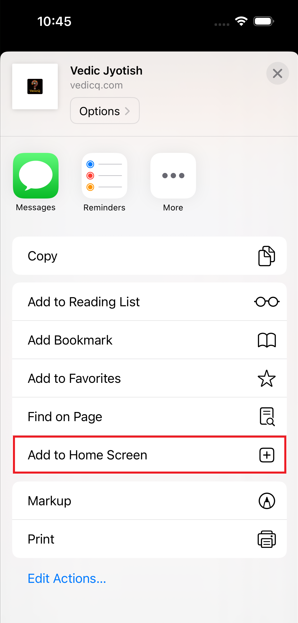 Step 3: Select Add to Home Screen